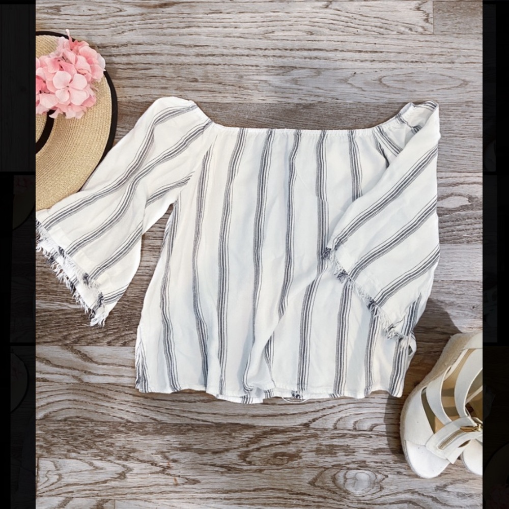 Off The Shoulder Blue and White Striped Top